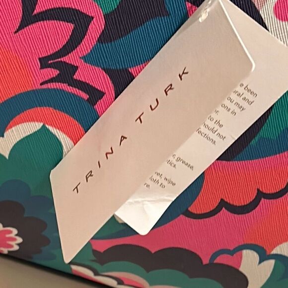 Trina Turk Floral Cloud Tote Top Handle Satchel Bag Blue Pink Bold Maximalist - Picture 5 of 16